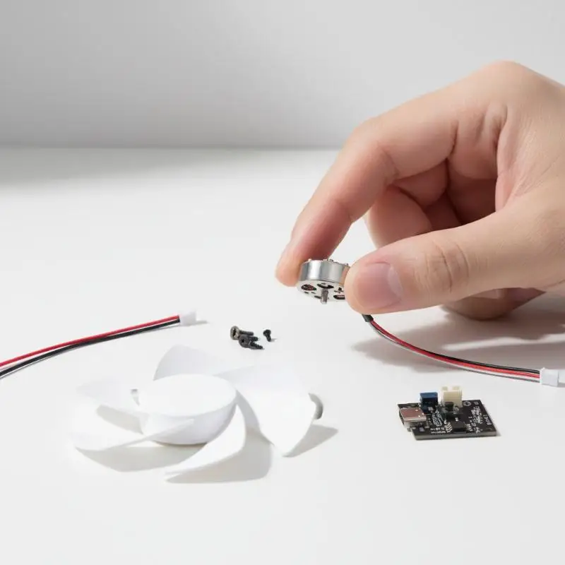 Moteur brushless 1503 5V Type-C du kit ventilateur DIY, connecté à une carte de contrôle.