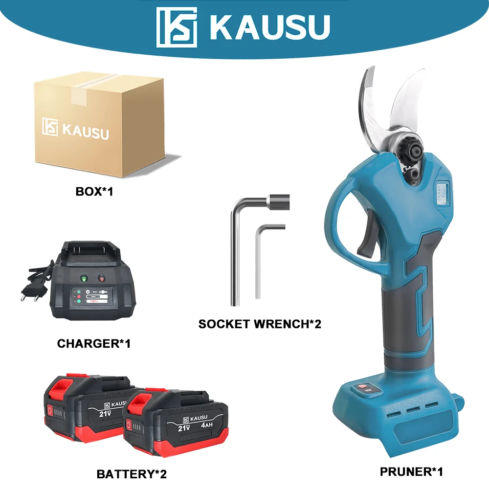 KAUSU Brushless Electric Scissors Pruning Shears LCD Display Cordless Tree Branch Pruner Garden Tool Makita 18V Battery
