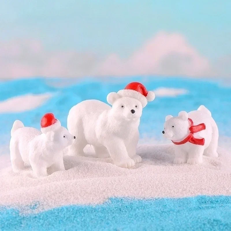 3 sztuki Niedźwiedź Boże Narodzenie miniaturowe ozdoby niedźwiedź polarny mikro krajobraz ozdoby Boże Narodzenie dekoracja stołu prezent gwiazdkowy
