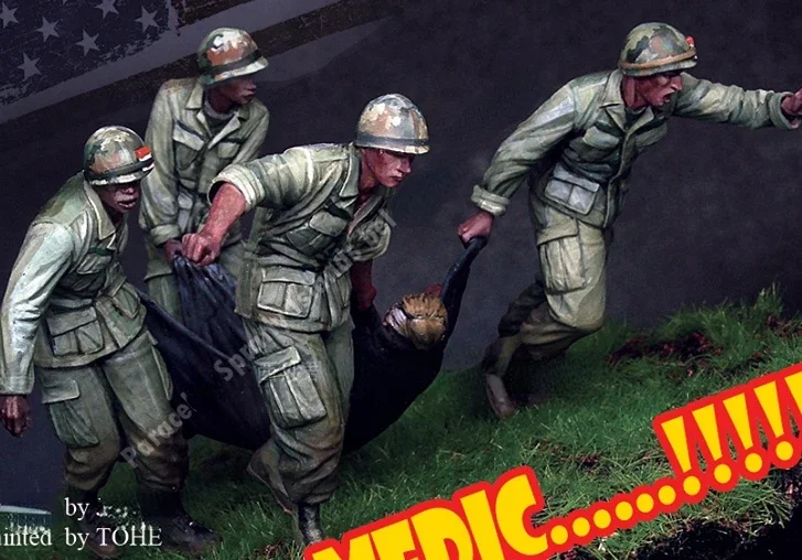 1/35 масштаб, строительный комплект, Вьетнамская война, армия США, медицинская команда и раненные солдаты, 5 неокрашенных Несобранных, бесплатная доставка