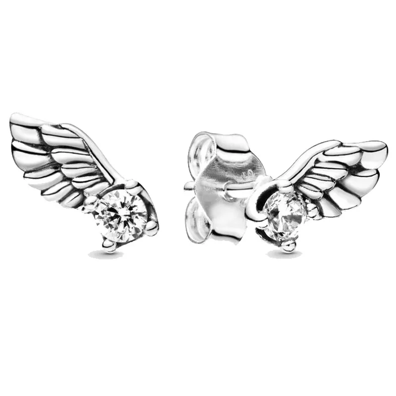 

Original Sparkling Angel Wing With Crystal Stud Earrings For Women 925 Sterling Silver Wedding Gift Fashion Jewelry