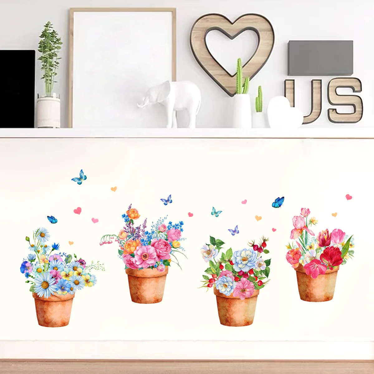 30*90cm Color Flower Potted Butterfly Cartoon Wall Sticker Background Wall Living Room Restaurant  Decoration Mural Wall Sticker 90cm usb 2 0 to type c charge data transfer coiled cable for samsung galaxy c9 pro huawei mate 9 silver color