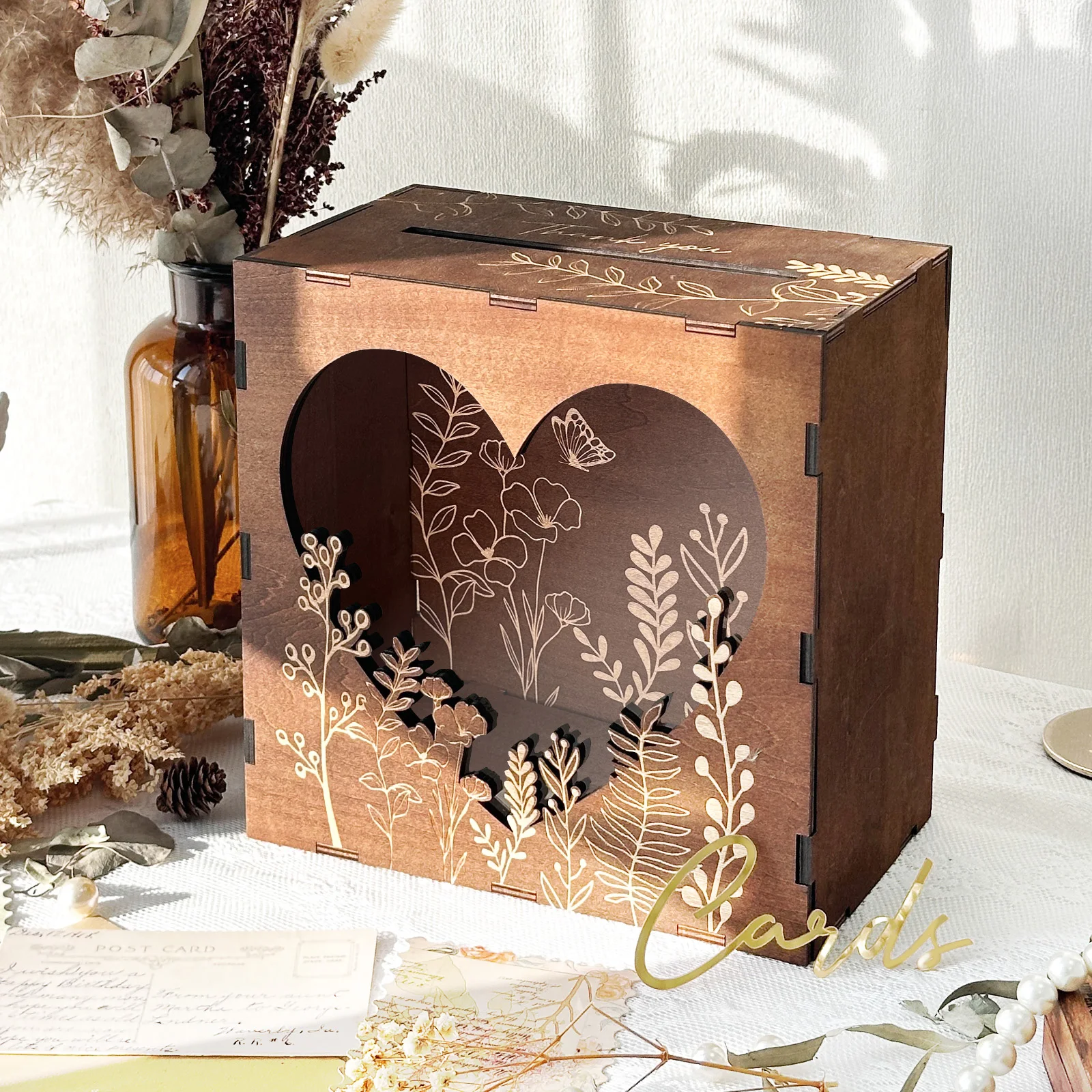 Heart Shaped Acrylic Window Wooden Wedding Card Box Rustic Wedding Card Box Decoration Graduation Party Birthday wooden gift card boxes,acrylic card box