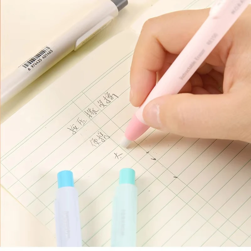 KHINSUN Press Retractable Pencil Eraser Correction Stationery Pen Style Pencil Rubber for Kids Writing School Supplies Erasers 3
