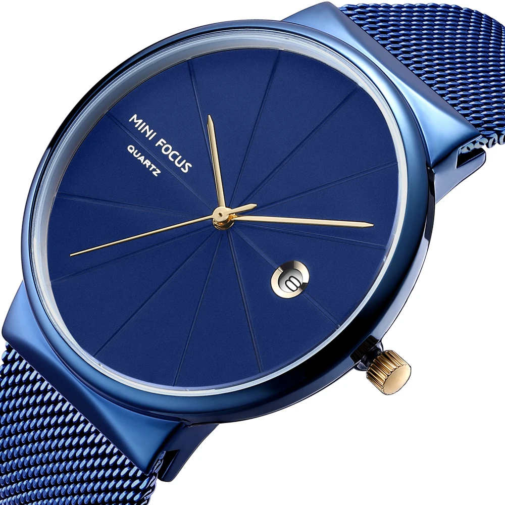 MINI FOCUS Minimalist Men's Waterproof Ultra-Thin Steel Mesh Strap Wristwatch