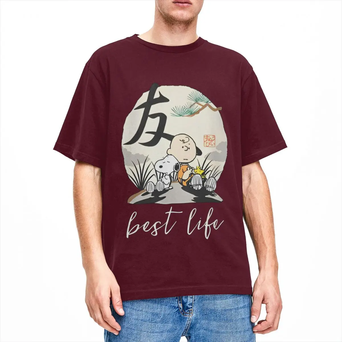 thumbnail image 1 of Camisetas de algodón para hombre, de Peanuts, Snoopy, Charlie Brown, Woodstock, amigos, camisetas de verano, ropa de calle, camisetas de manga corta, 1 of 5