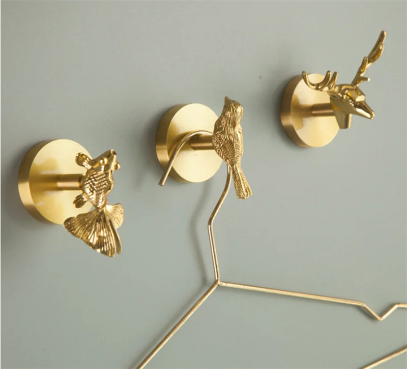 Gold Animals Shape Wall Mounted Hook Towel Hooks For Bathroom Clothes Coat Hanger No Drilling/ Drilling Bedroom Door Hooks Brass 3