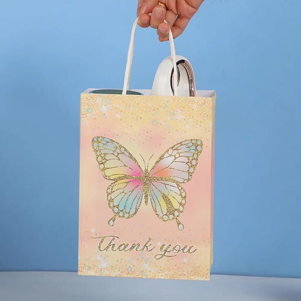 12 Sacchetti Regalo A Forma Di Farfalla – Carta Kraft Con Manici, 6 Stili, 15x8x21 Cm, Per Compleanni, Pasqua, Feste Bambine - 2