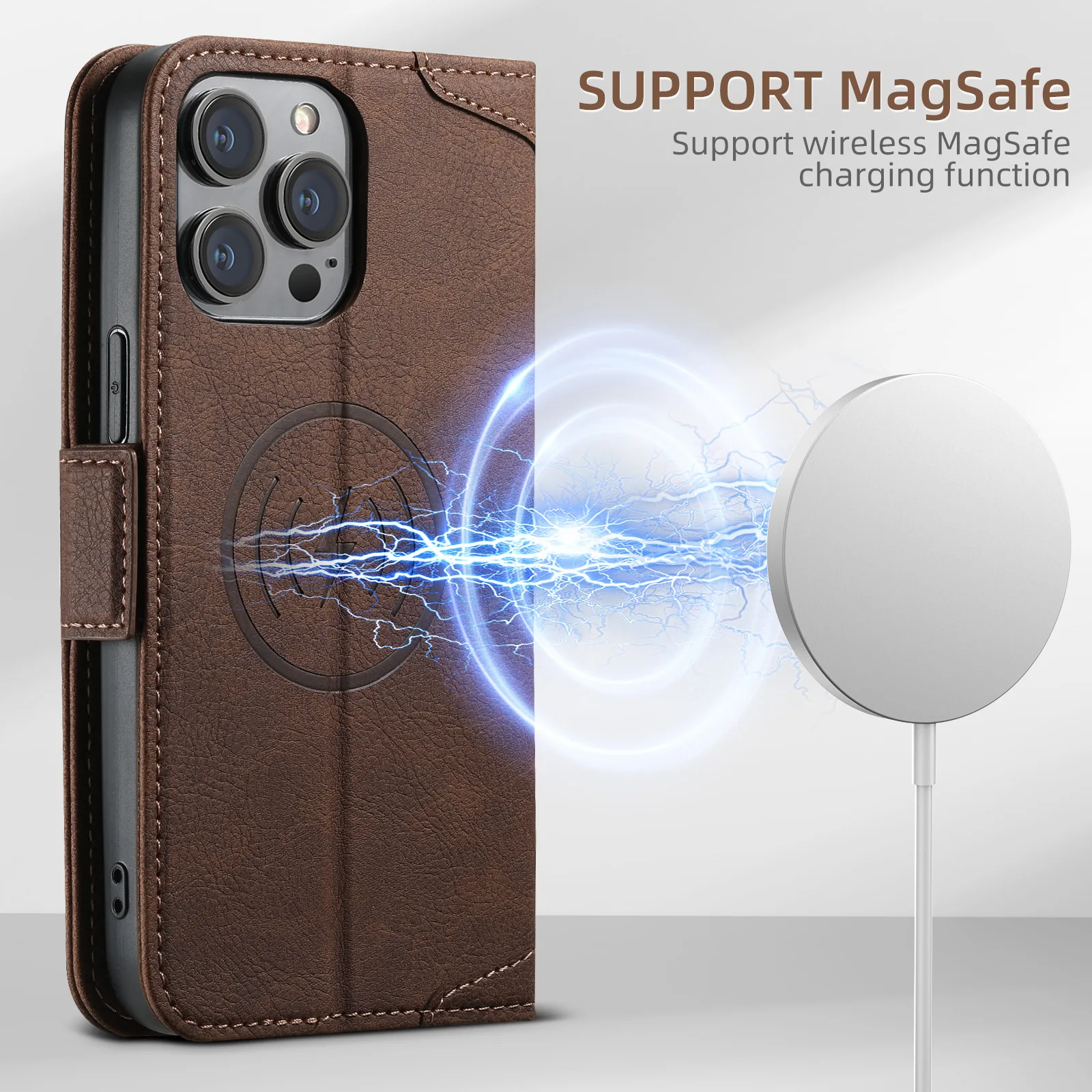 Magnetic Wireless Charge Case for iPhone 16 Pro Max 14 12 13 15 Pro Max 16 Plus Shockproof Leather Wallet Card Slots Flip Cover 3
