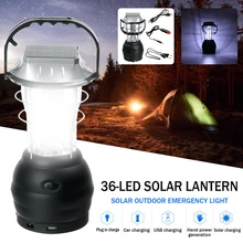 

1pc Solar Camping Lantern 36 LED Light USB Phone Charger Fishing Lamp For Outdoor Hiking Emergency Lights 3AAA Battery Lamps