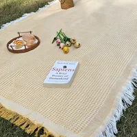 Picnic Blanket with Tassel Camping Mat Lawn Pad for Outdoor Travel Portable Knitting Tablecloth Nap Bedspread 6