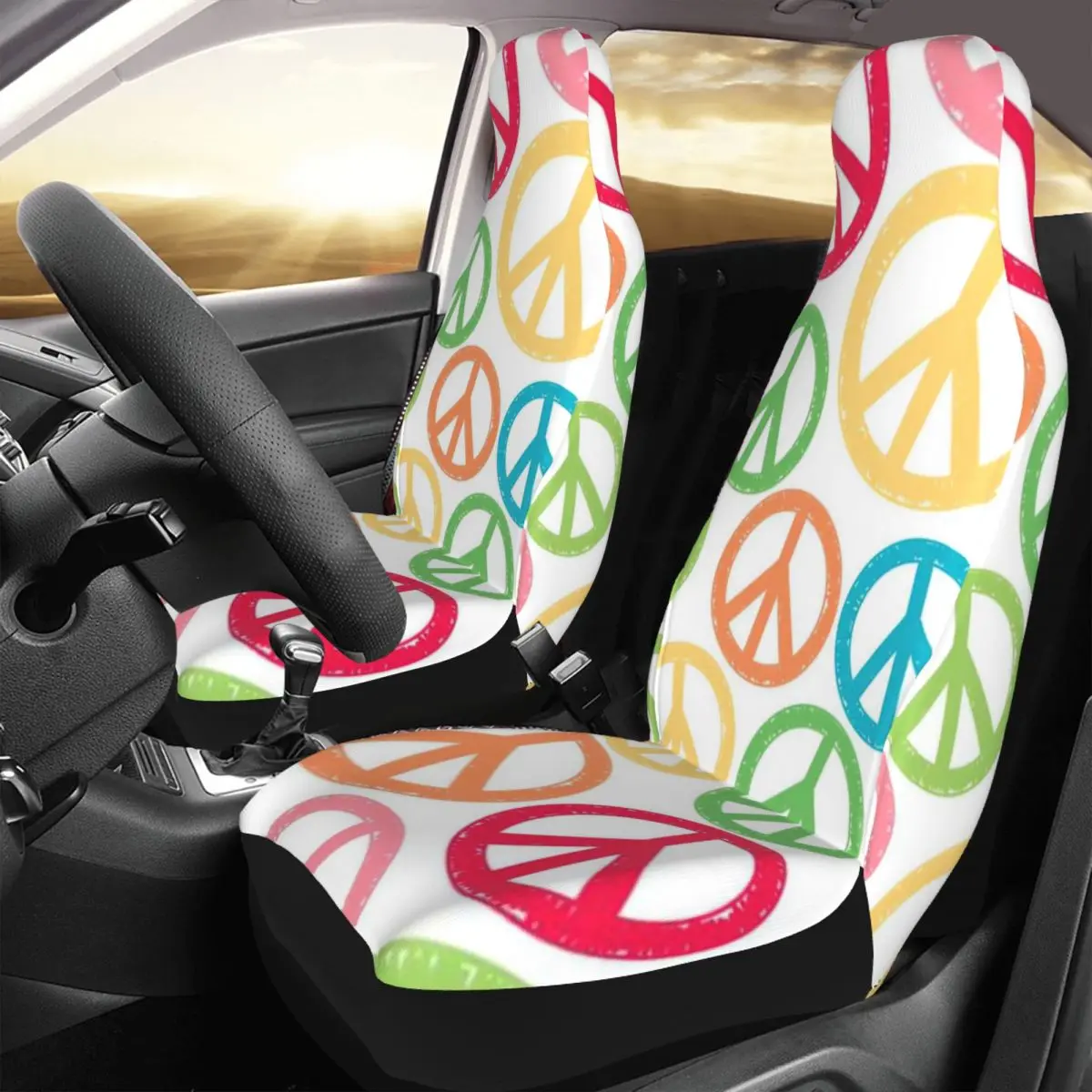 

Hippie Style Peace Signs Car Seat Cover Custom Printing Universal Front Protector Accessories Cushion Set