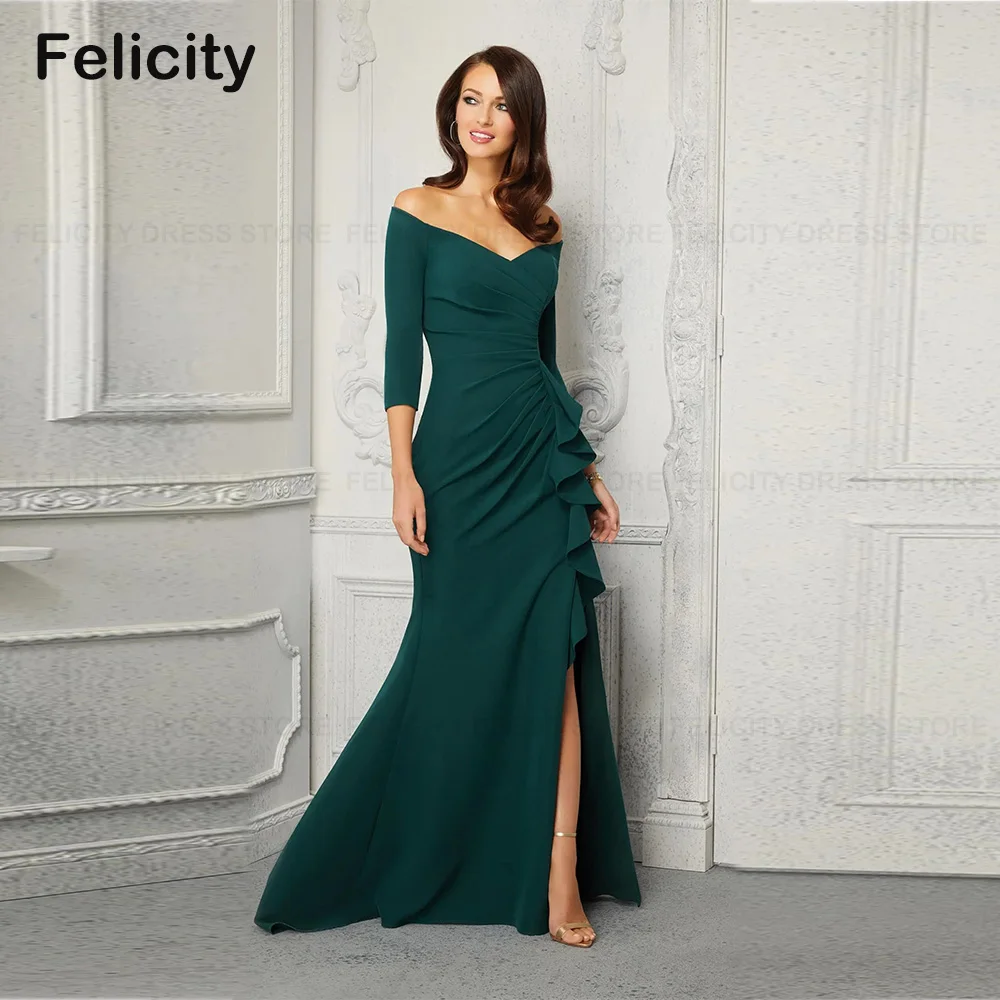 

Elegant Wedding Guest Party Dresses Women Sheath Pleated Front Split Mother of the Bride Dress Evening Gown فستان حفلات الزفاف