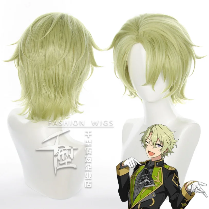 

Game Ensemble Stars Tomoe Hiyori Cosplay Wigs Green Yellow Short Hair Heat Resistant Synthetic Halloween Party Accessories Props