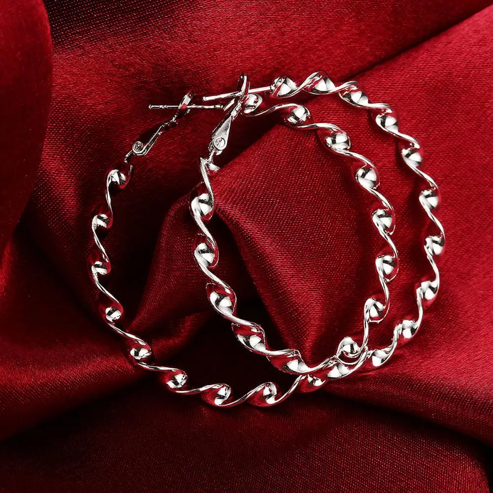 Hoop Earrings 925 Sterling Silver 5cm Woman Big Circle Earrings Christmas Gifts