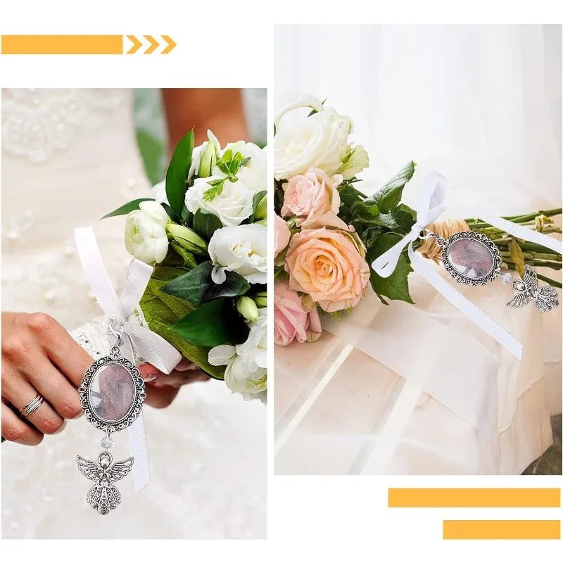 10Pcs Wedding Bouquet Photo Charms Alloy Memorial Angel Photo Charm 95mm Oval Frame Bridal Charm Angel Wing Charms