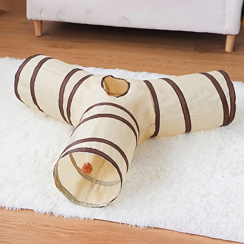 Foldable Cat Play Tunnel Interactive Striped Toy For Kittens_voghion.com