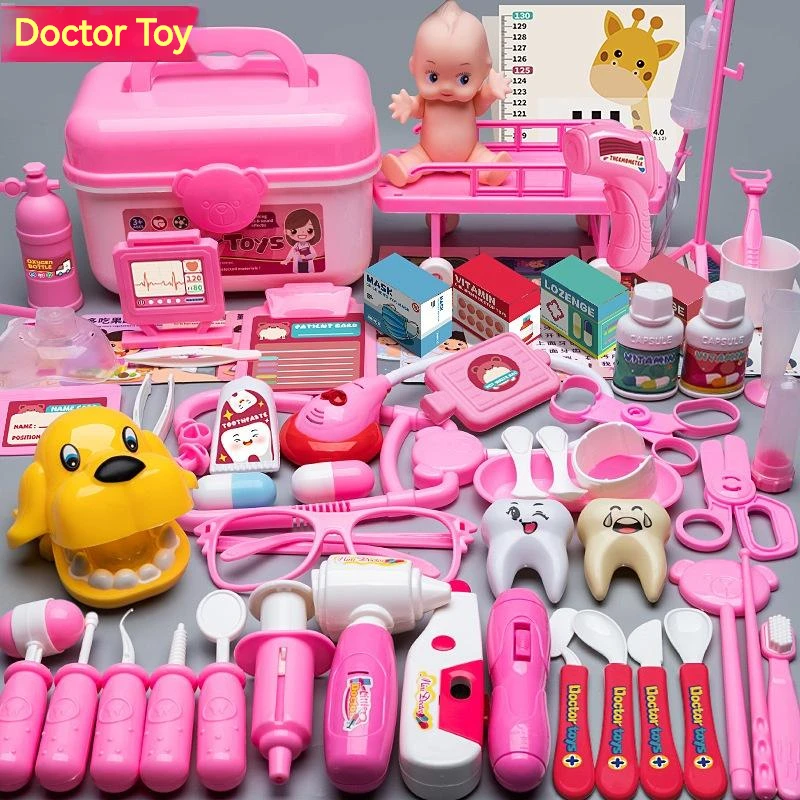 Doctor Play Set Doctor Nurse Toys Doctor Toys Kit Simulation Doctor Nurse Kids Pretend Play Medical Box Play House Trolley Box Girl Stethoscope Injection Children Gift