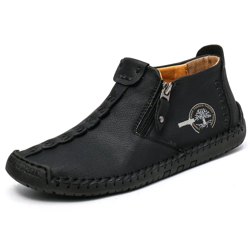 New Retro Casual Men Shoes Ankle Flat Leather Boots Winter Comfort Plus Velvet Warm Man Fashion Outdoor Snow Boots Male Sneakers