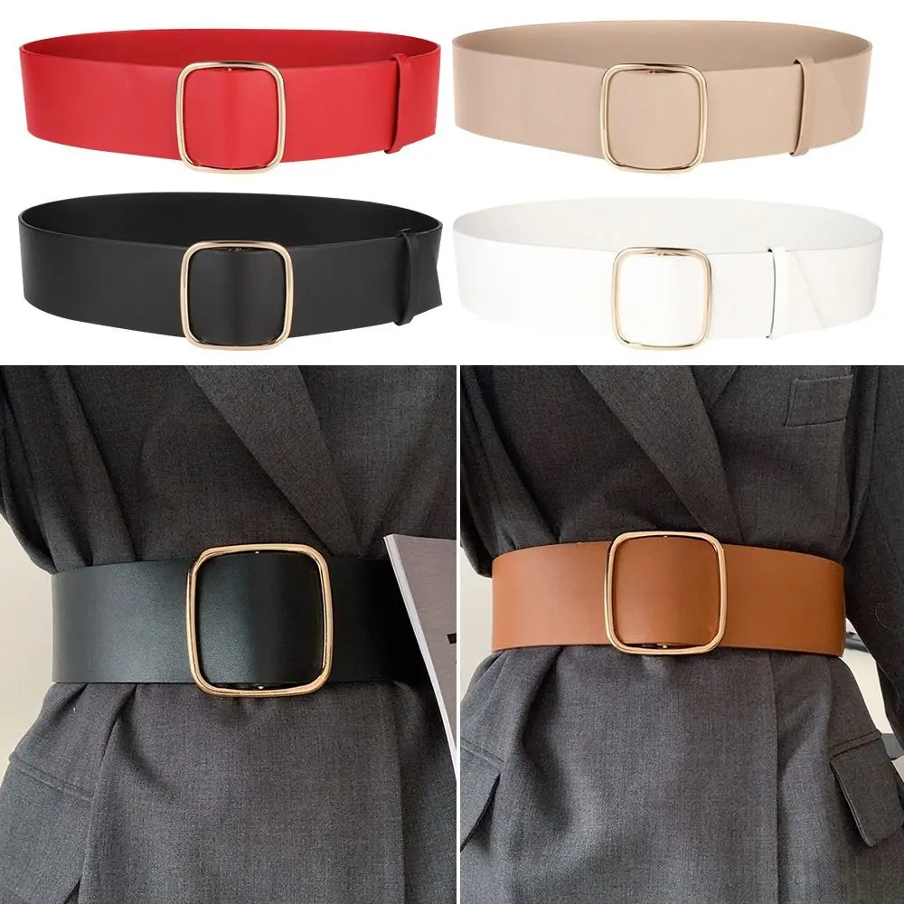 

Women Luxury Design Casual Vintage Trouser Dress Belts No-hole Buckle Waistband Wide Waist Strap Leather Belt