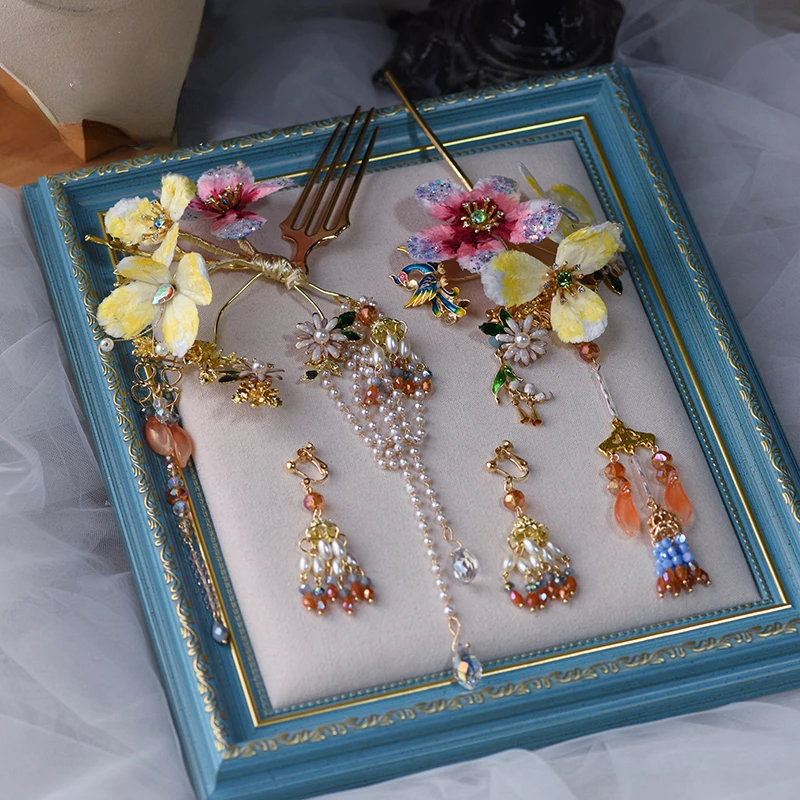 

Traditional Chinese Flower Hairpin Han Suit Traditional Ancient Crown Headdress Bride Xiuhe Hair Accessories