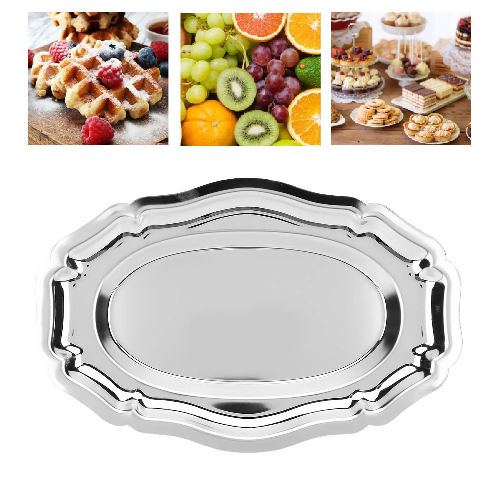 Serving Tray 304 Stainless Steel Dessert Plate Multi Purpose Reusable Decorative Appetizer Platter for Kitchen Party Oval