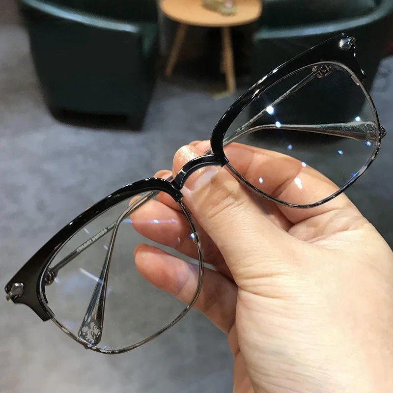 Men's Prescription Glasses Half-frame Silver Black Anti Blue Light Myopia Glasses Trendy Vintage Nearsighted Glasses -1.0 to-6.0 3