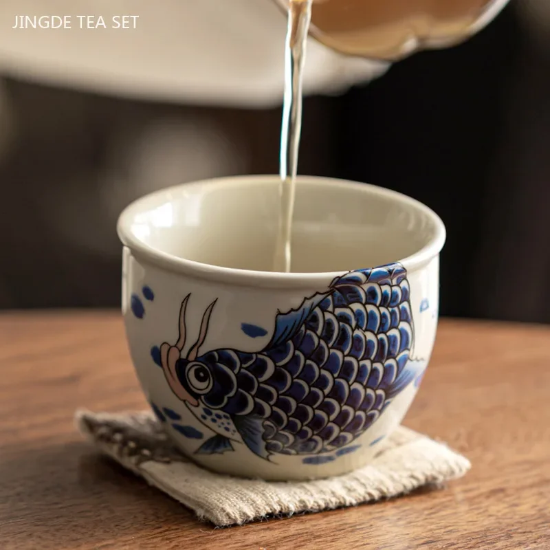 Chinese Arowana Teacup Home Ceramic Master Cup Retro Tea Set Accessories Portable Beauty Meditation Cup Turkish Tea Cups