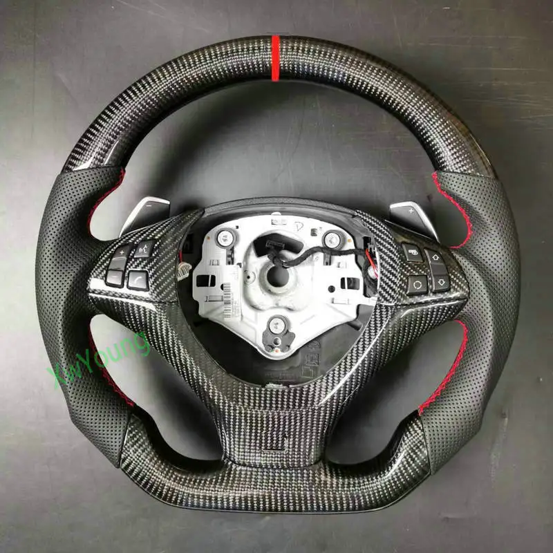 

For BMW X5 X6 E70 E71 E72 Customize 100% Real Carbon Fiber Steering Wheel With Leather