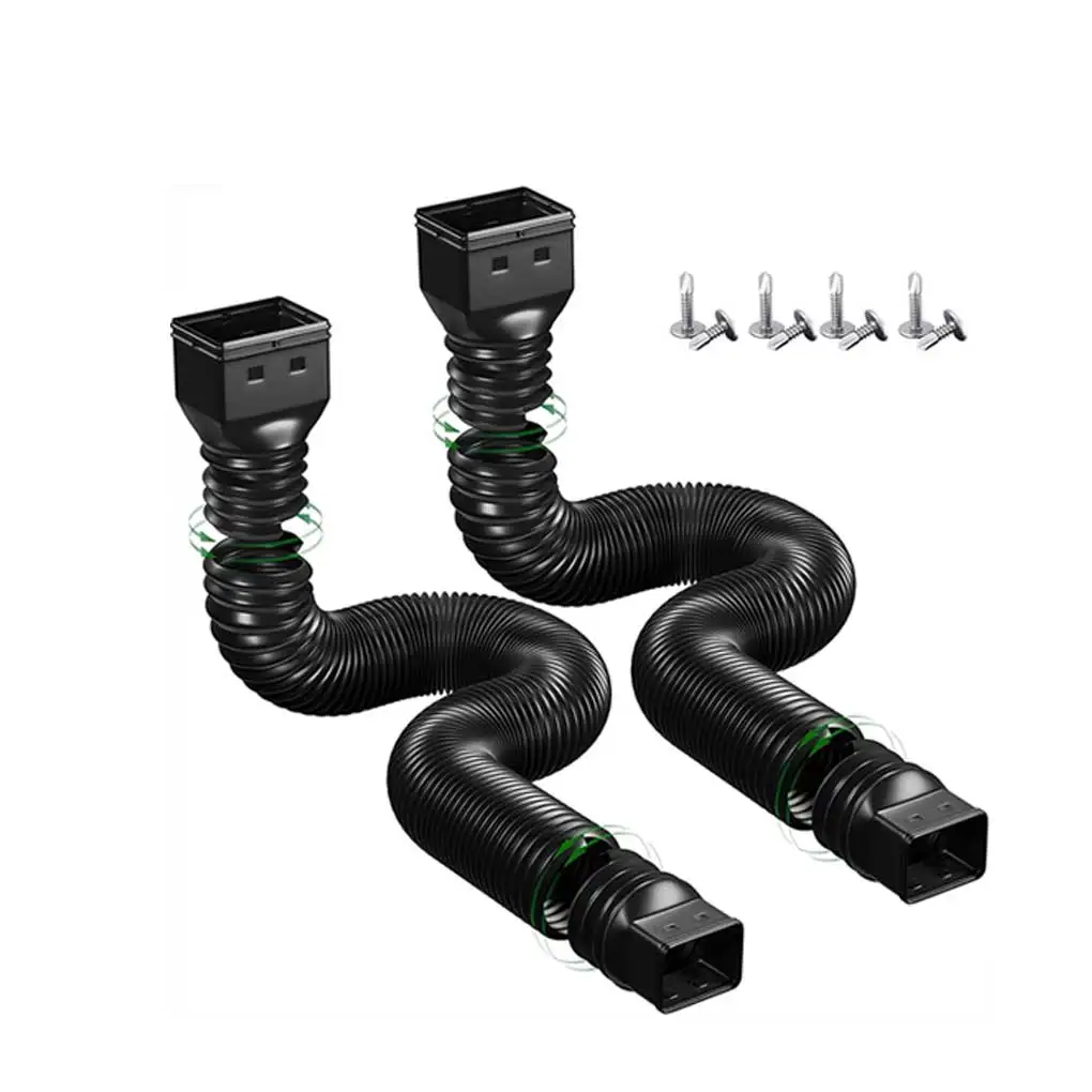 Pack of 2 Expandable Rain Gutter Downspout Extension Universal Drain Down Spout Replacement Connector Accessories Black
