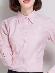 Women's Turn - Down Collar Long Sleeve Blouse - Office Lady Slim Fit - XXXL (Pink)