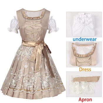 2025 New German Oktoberfest Women's Dresses with Underwaer and Apron, Halloween Carnival Costume, Bavarian Female Clothing 1