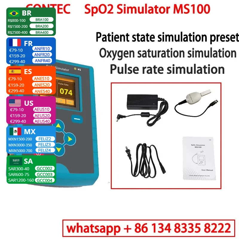 

CONTEC MS100 SpO2 Simulator,Pulse Oximeter Accuracy Oxygen Saturation Simulation