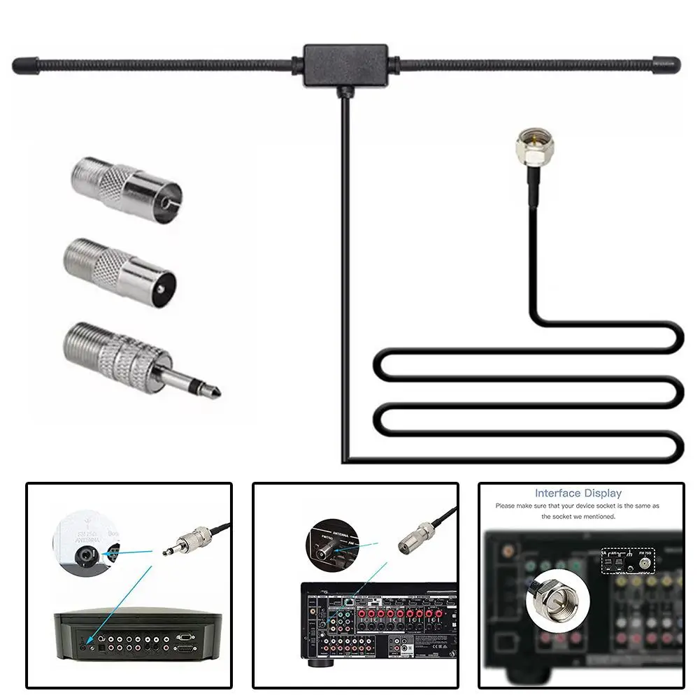 Enhanced FM Radio Antenna with Connector Adapter for Home and Car Audio Systems