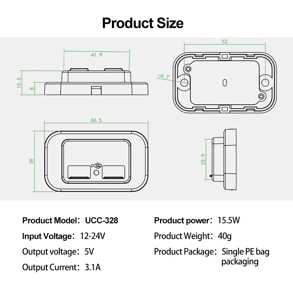 QC3.0 PD 차량용 충전기 소켓 빠른 충전 듀얼 USB 충전기 콘센트 패널 전원 어댑터 트럭 캠핑카 캐러밴 액세서리 12/24V
