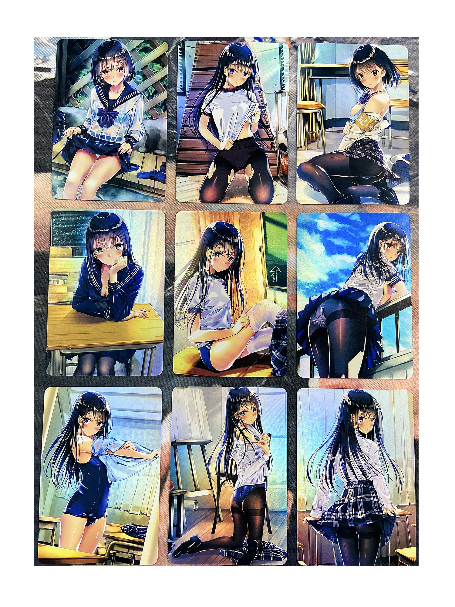 

9pcs/set ACG Beauty Campus Student JK Uniform Black Silk Refraction Sexy Girls Hobby Collectibles Game Anime Collection Cards