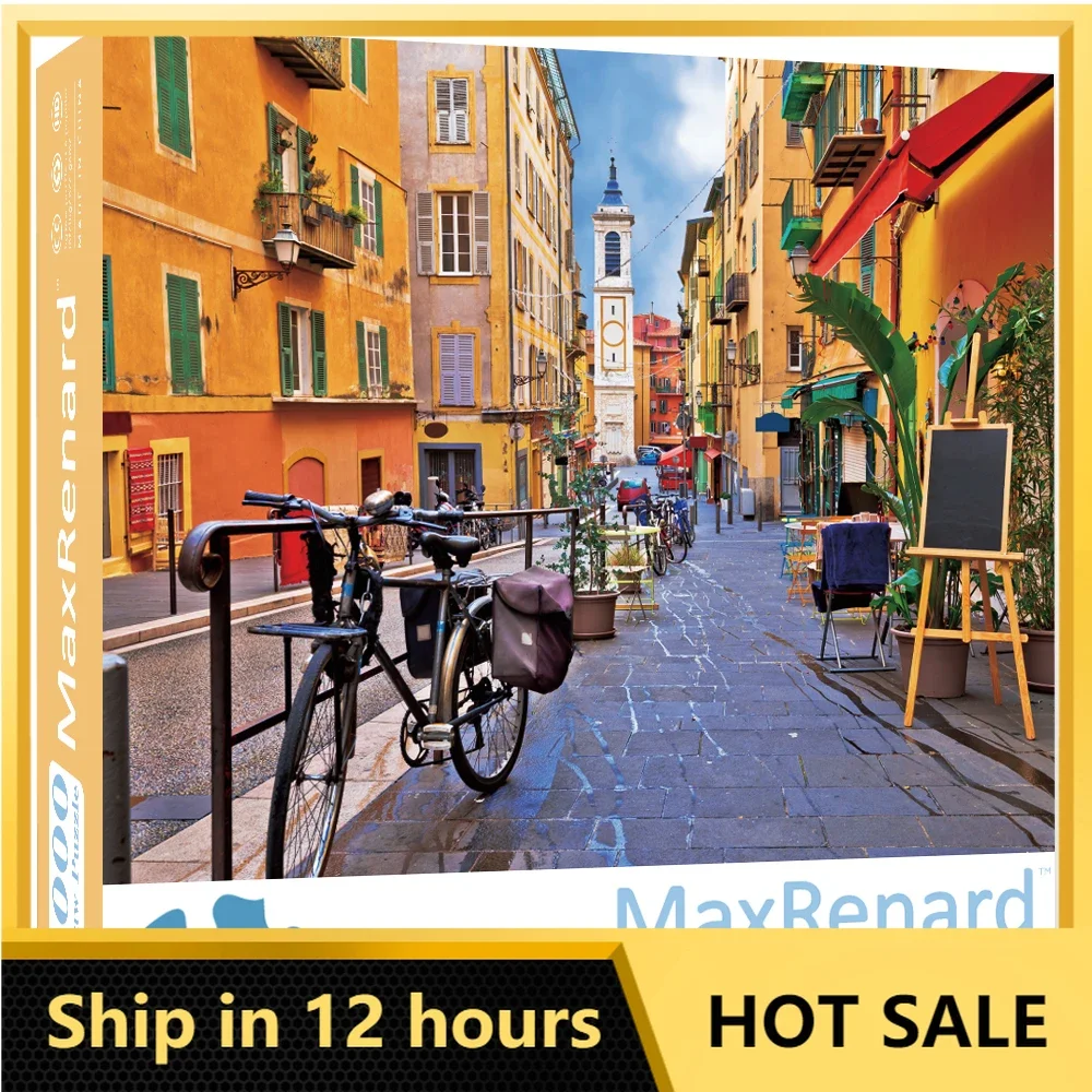 MaxRenard Jigsaw Puzzle 1000 Pieces for Adults Landscape Nice Street Colorful Building Scene Home Wall Decoration Decompression