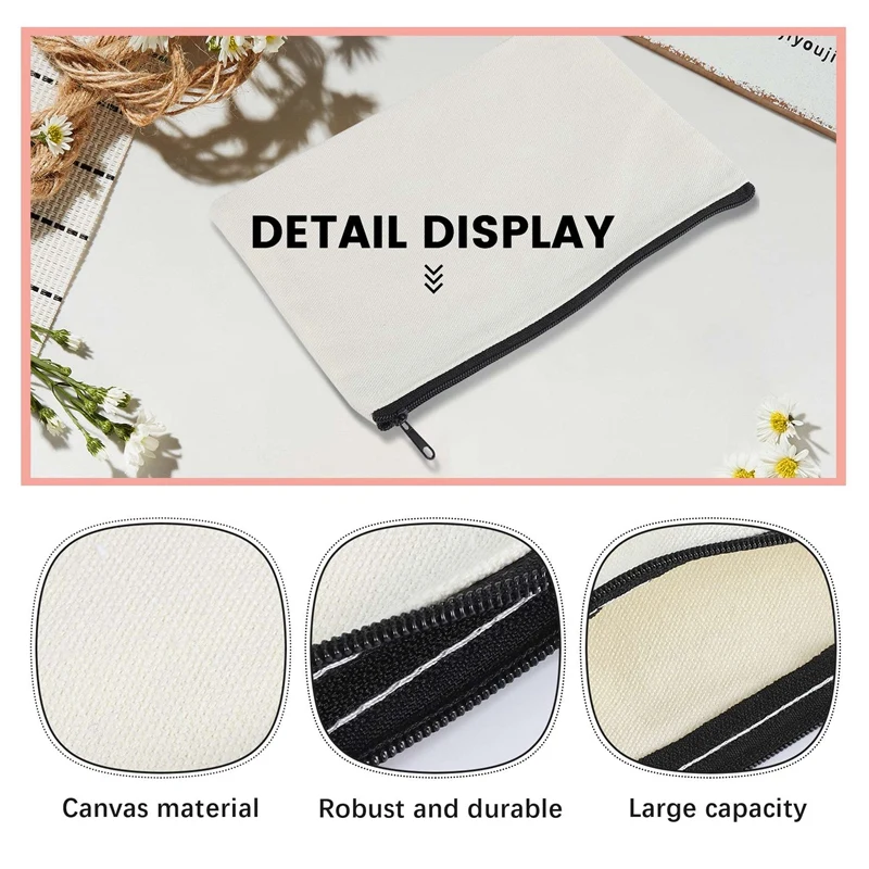 10 Pieces Sublimation Blanks Pouch DIY Heat Transfer Makeup Bags Iron On Transfer Zipper Canvas Pen Case For Women Kids