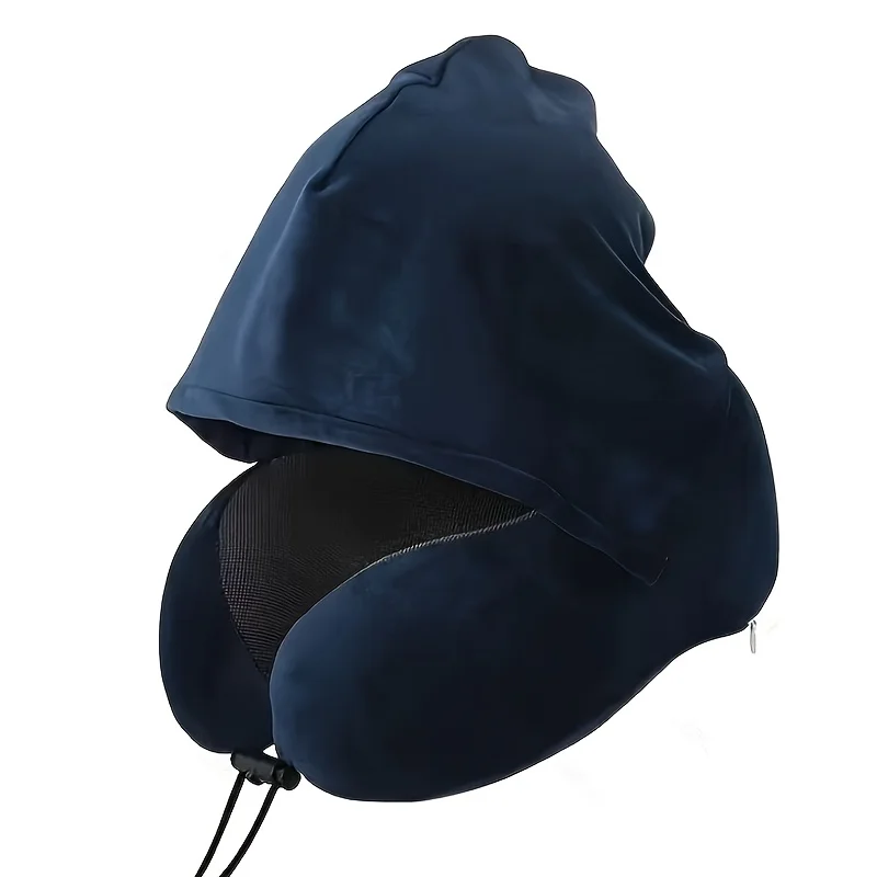 Hooded Adjustable U-Shaped Travel Neck Pillow with Polyester Fill