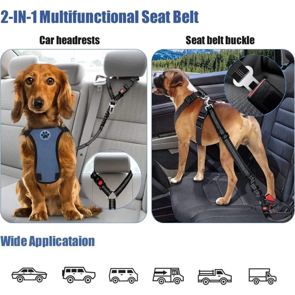 2-in-1 Dog Car Seatbelt Headrest Restraint Adjustable Reflective