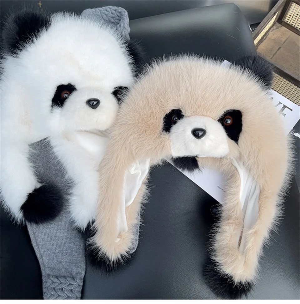 Herbst-Winter Damen Warme Panda-Plüschmütze, Outdoor Ohrenschutz-Hüte, Verdickte Warme Mütze, Mädchen und Damen Ohrenklappe-Mütze, Geschenk – Detail 5