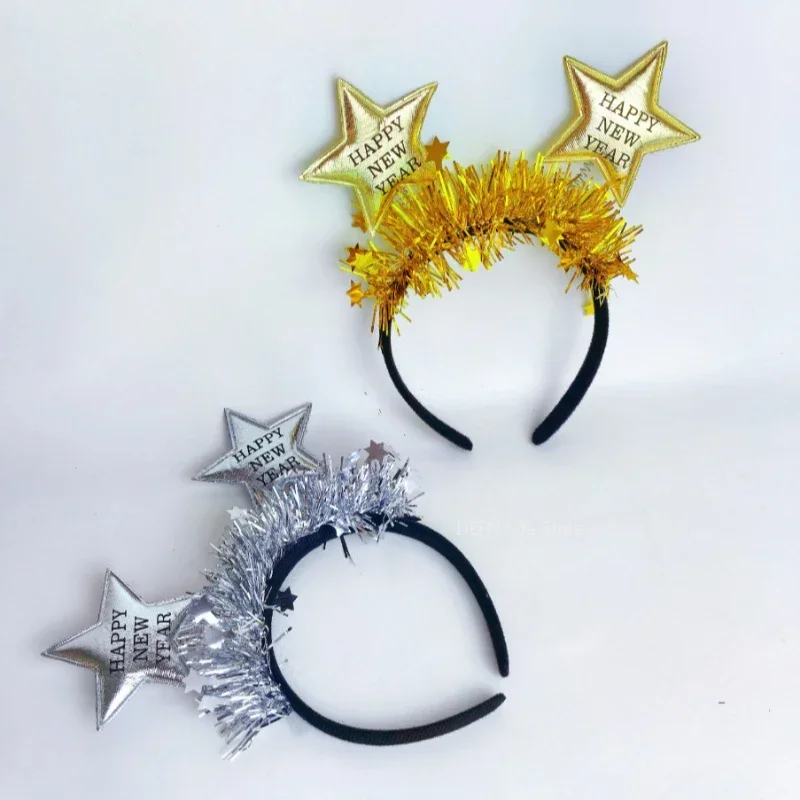 New Year Star Headband Gold Silver Star Happy New Year Christmas Party Head Band Kids Adults Happy New Year Party Decor Hairband