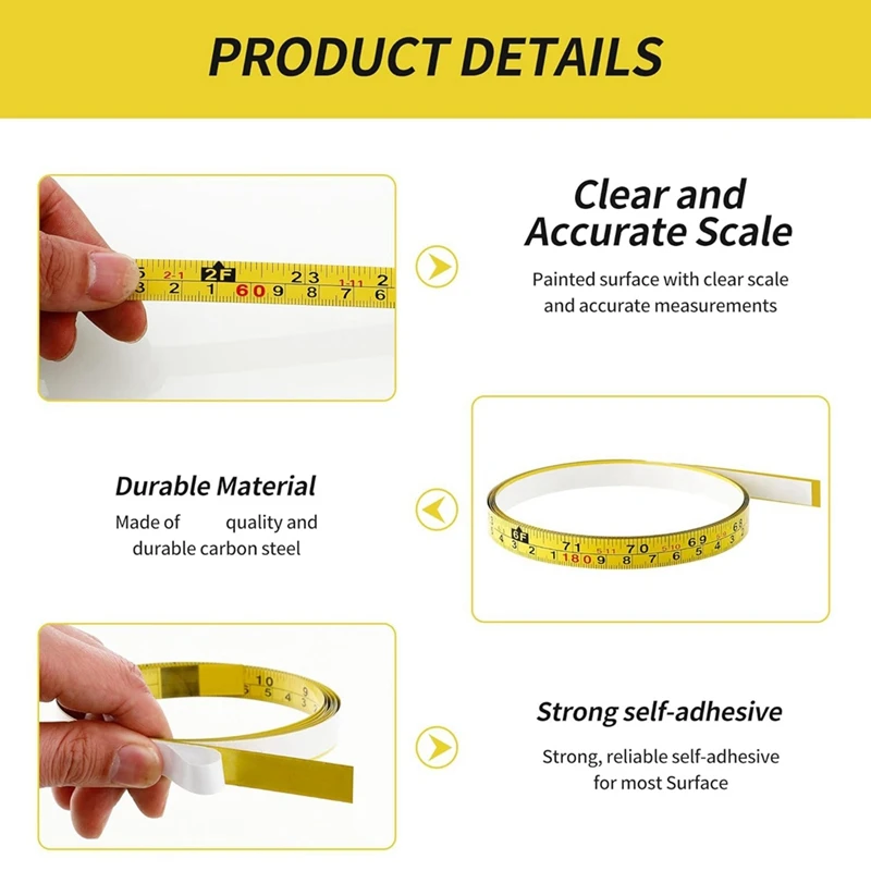 Tape Measure Measuring Tape 2 Packs Steel Self-Adhesive Measuring Tape Right To Left Reading Imperial And Metric Ruler Tape