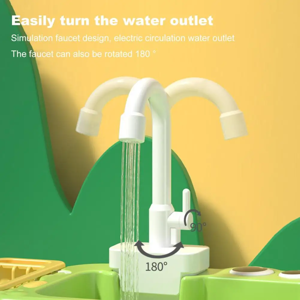Kids Housekeeping Toy Mini Toddler Playhouse Dishwasher Sink Set with Running Water System Pretend Role Play Dinosaur for Boys