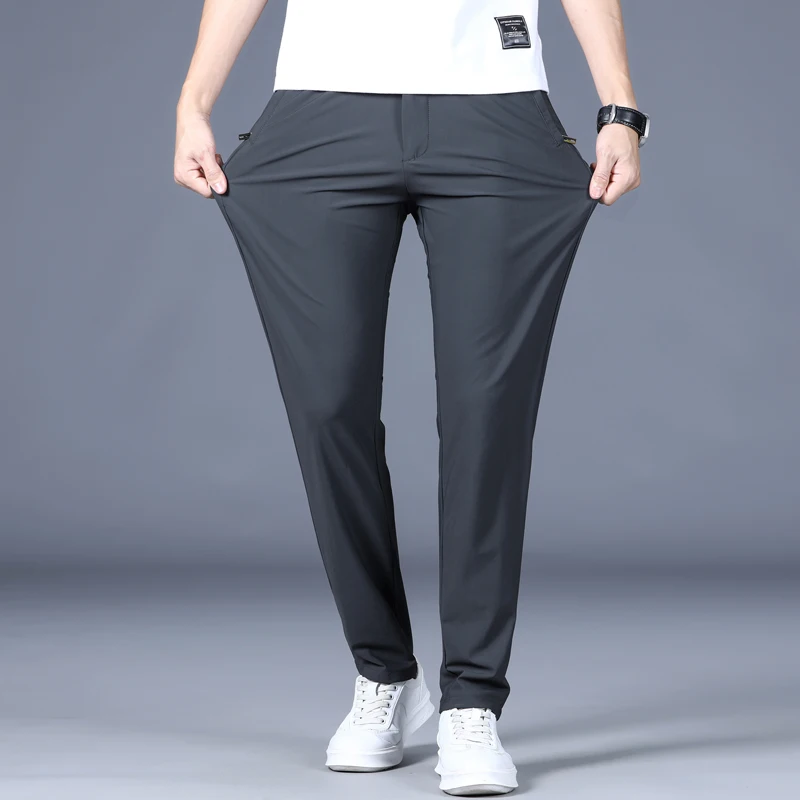 Summer Thin Men's Casual Pants Solid Color Classic High Elastic Straight Soft Casual Fashionable Non-iron Long Trousers Male 2