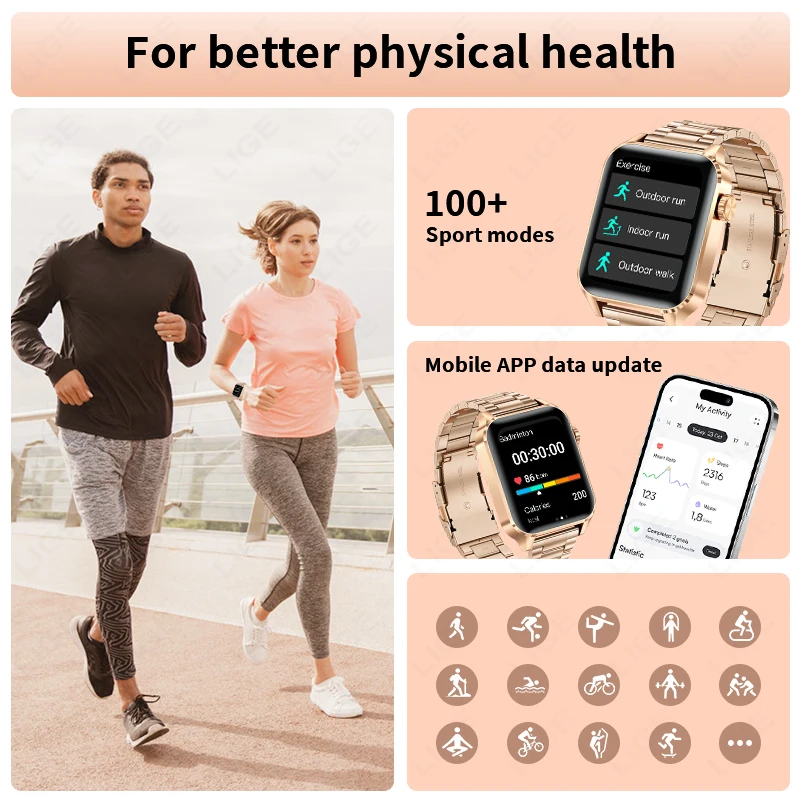 LIGE 1.85” HD Fashion Smart Watch Women Bluetooth Call Sport Women’s Bracelet Fitness Health Monitor Ladies Smartwatch For Women