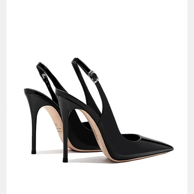 Sexy high-heeled sandals with pointed tips and elegant  summer patent leather strappy fashionable party women's shoes 1