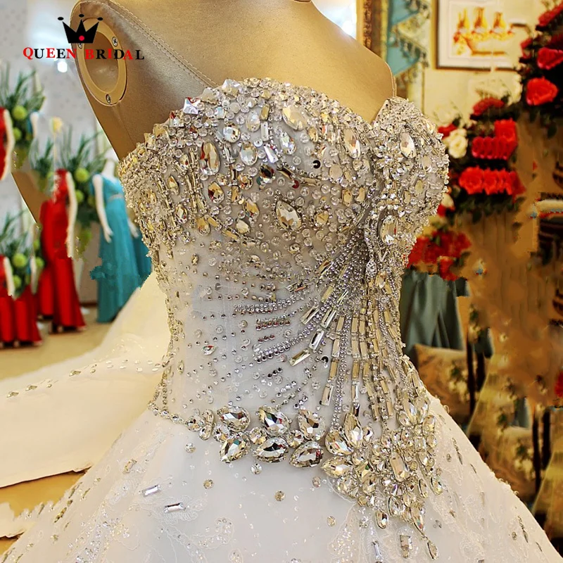 Luxury Ball Gown Fluffy Sweetheart Crystal Beading Diamond Wedding Dresses Real Photo Vestidos De Novia 2024 Custom Made WS68M
