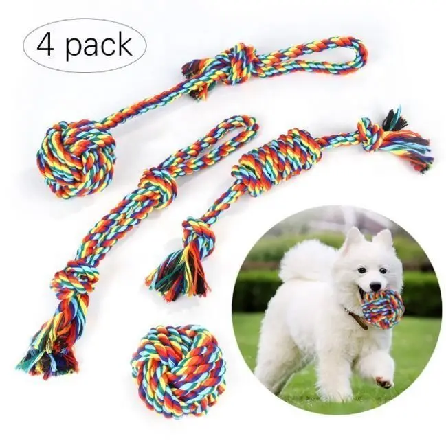 

4 Pack Pet Dog Chew Toys for Large Small Dogs Toy Interactive Cotton Rope Puppy Teething Toys for Dogs Toothbrush Rope Toys Set