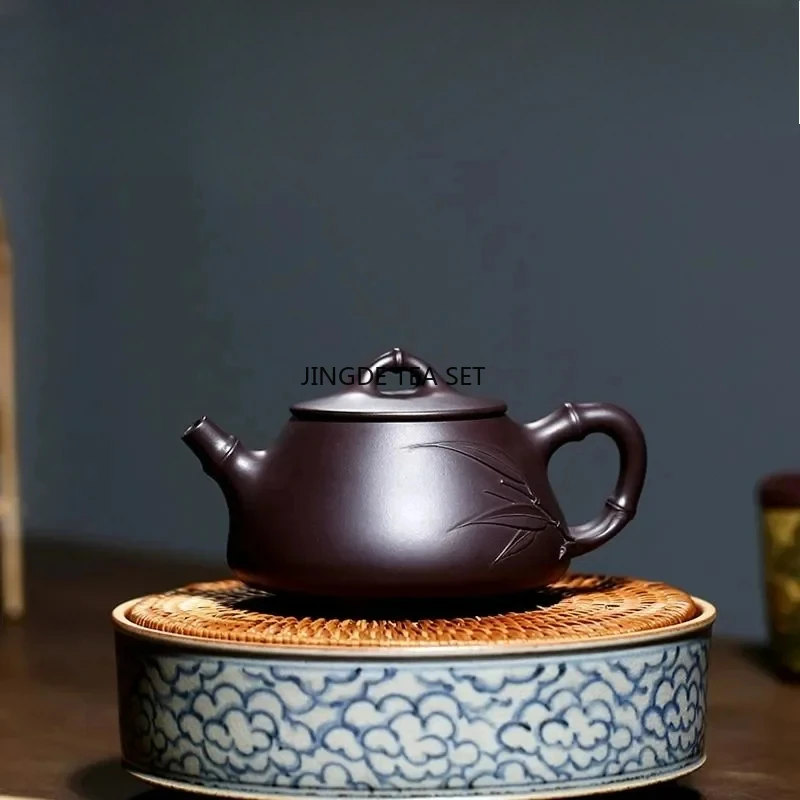 Yixing Purple Clay Handmade Kung Fu Tea Set Raw Mineral Purple Eggplant Mud, Bamboo Knot Ladybug, Chinese style Tea Pot